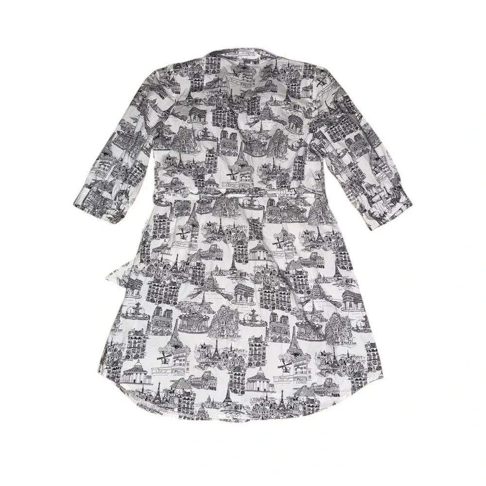 Karl Lagerfeld Paris Shirt Dress Womens M Landmark Toile Print Belted pop art - Picture 7 of 12
